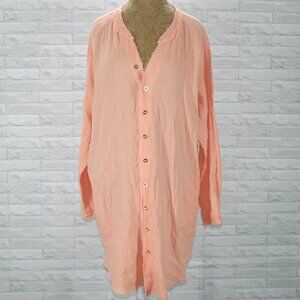 CHICME Swimsuit Cover-up Oversized Button Down Shirt Crinkled Peach Beach XL
